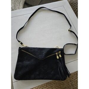 Women`s Italian Bag Suede Leather Evening Clutch Bag  Crossbody Tassels Embossed